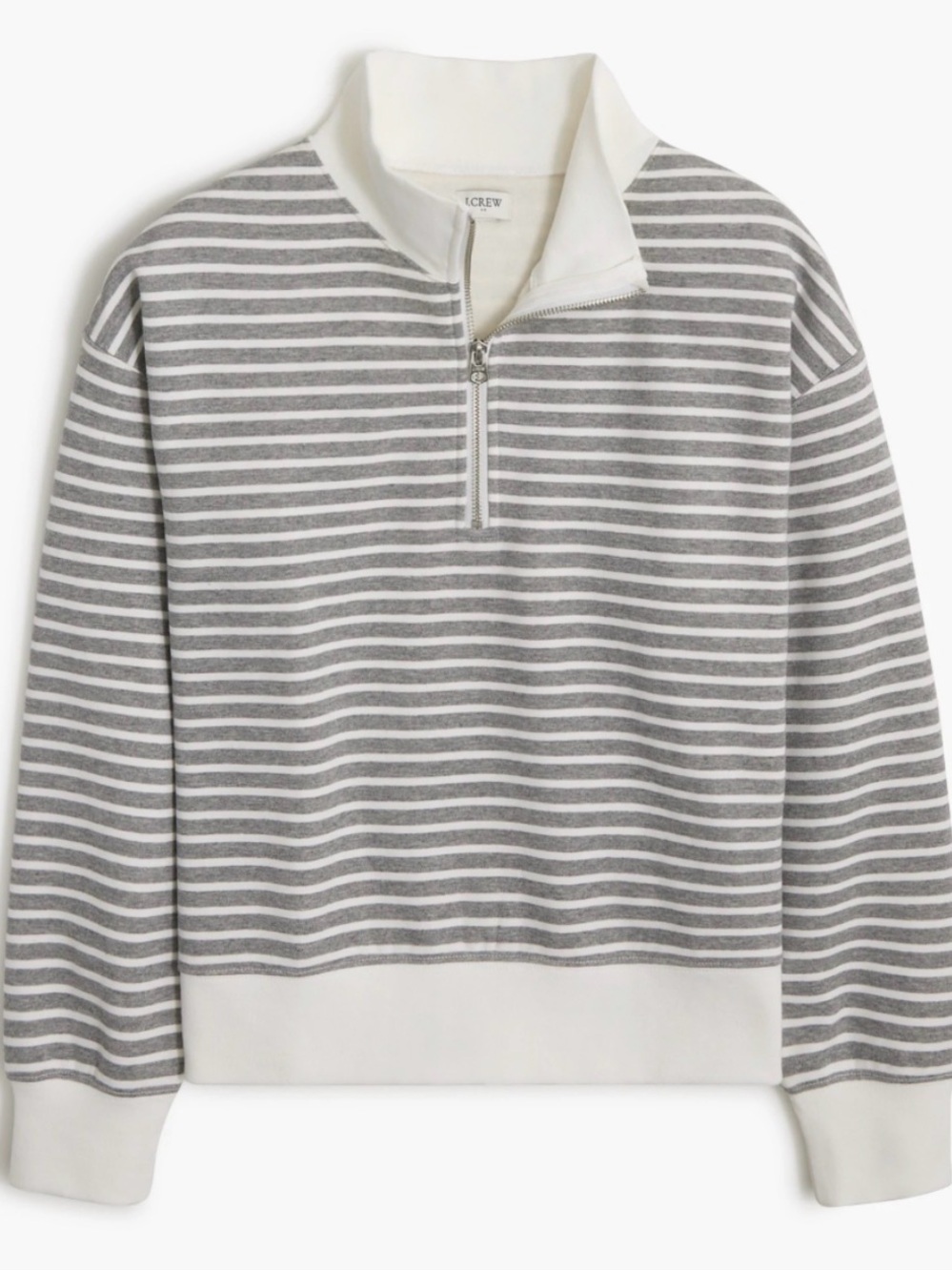 J. Crew Women’s Gray and White Striped Half-Zip Pullover